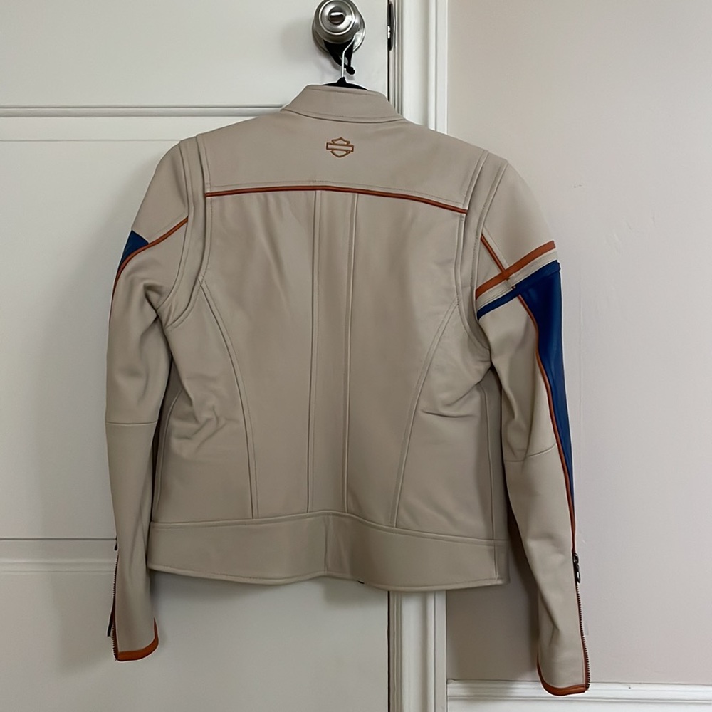 Harley Davison Orange / Blue / Cream leather jacket - Picture 12 of 16